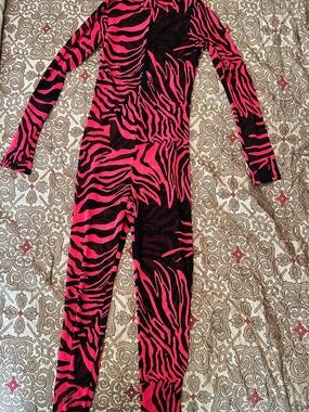Women  Pink and Black Zebra Print Jumpsuit Large